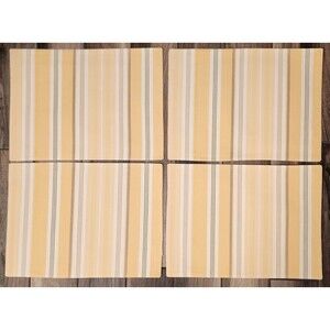 Sonoma 4 Placemats Cottage‎ Core Spring Summer Yellow Cream Gray Striped Cotton